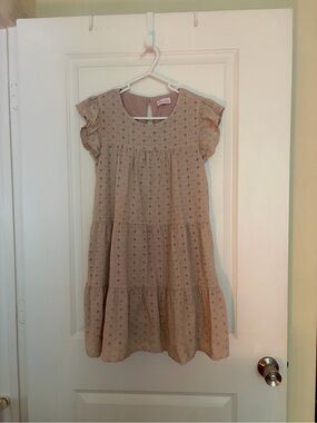 Pink Lily Eyelet Tiered Dress - Taupe Blush